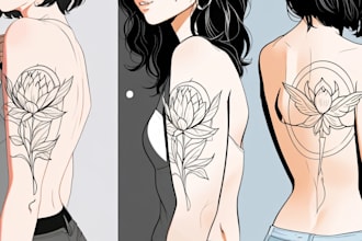 create minimalist line art tattoo with my style