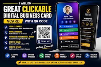 do great clickable digital business card, vcard with qr code