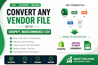 convert any vendor file into shopify, woocommerce CSV