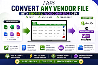 convert any vendor file into shopify, woocommerce CSV
