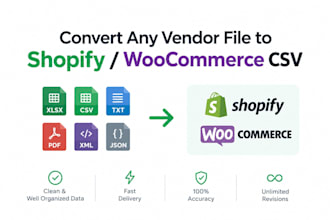 convert any vendor file into shopify, woocommerce CSV