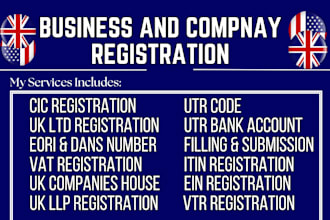 do UK ltd, llp, cic, vat registration for UK and non UK utr, dunsnumber, eori