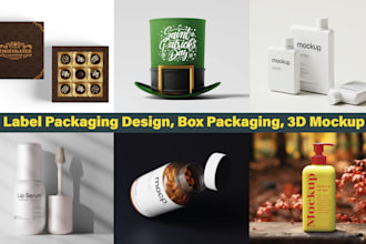 do label packaging design, box packaging, and 3d mockup