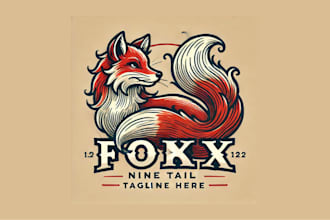 do amazing vintage fox with nine tails logo with free source file