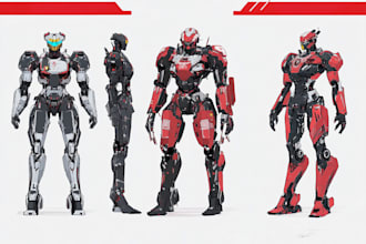 draw cyberpunk, sci fi, robot, mecha character concept art