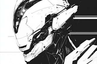 create cyberpunk, sci fi, robot, mecha character concept art
