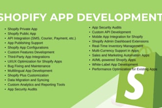 develop custom shopify private and public apps, integration services