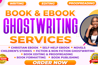 ghostwrite christian book, devotional, children book, novels, do book formatting