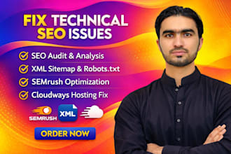 fix technical SEO audit, XML sitemap, robots txt semrush,cloudways hosting issue