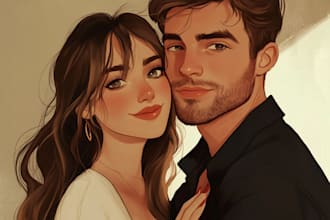 draw you cute disney couple portrait