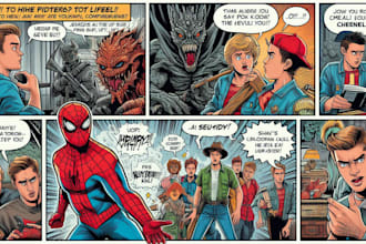 draw comic book, storyboard, graphic novel, manga, character design, book cover