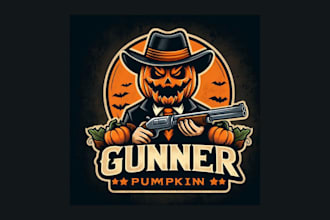 do vintage spooky gunner pumpkin logo for you within two day