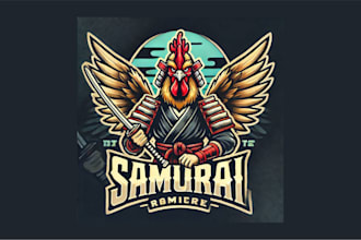 design unique vintage samurai rooster logo for your company