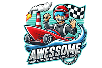do awesome ship and driver water race for mascot logo design service