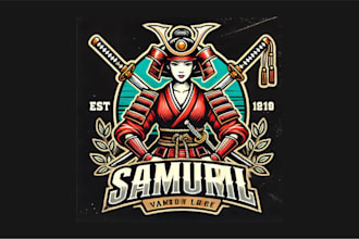 design a vintage samurai woman logo with unlimited revisions