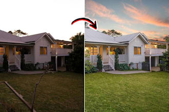 do real estate image editing, enhance property photos, remove objects sky change
