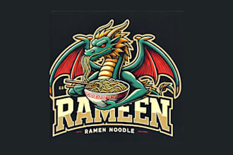 design vintage dragon with ramen noodle logo for your company