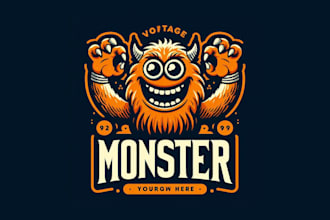 design vintage orange monster logo with any file format