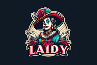 design a modern vintage lady clown logo with free vector file
