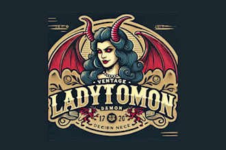 do amazing lady demon vintage logo for your brand in just one day