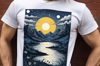 design a beautiful linocut t shirt in my art style