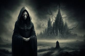 create a dark art illustration for album covers and more