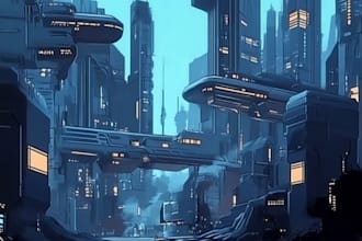 draw  cyberpunk futuristic city art