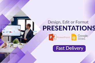 design, edit, format presentations or pitch decks in powerpoint or google slide