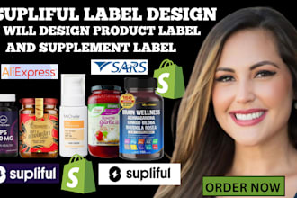 do shopify store design, supliful label design, product upload, supplement label