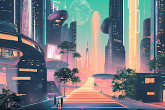 draw futuristic cyberpunk city or background art