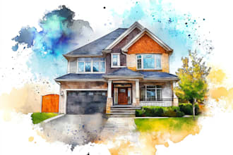 made an amazing watercolor house portrait