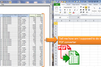 convert pdf file to excel file for filter, analyze, search, adjust  etc