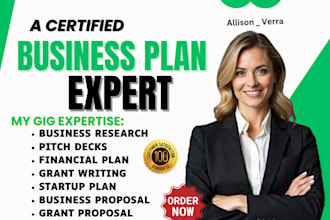 prepare an expert business plan for startups grant  proposal investor pitch deck