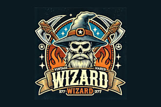 do awesome vintage skull wizard logo with new creative concepts