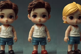 do 3d character, short figure, action figure, mini figure, anime style, 3d doll