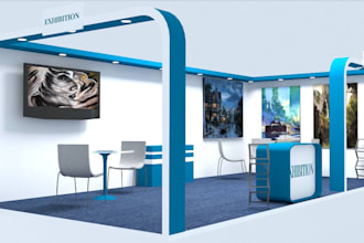 accurate 3d kiosk retail exhibition, booth design,3d cafe, photorealistic render