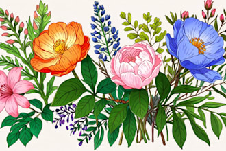 draw botanical illustrations of flowers, plants, fruits
