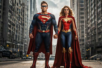 draw superhero couple portrait art