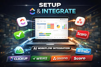 setup and integrate clickup, wrike, asana, scoro, monday, trello, wrike basecamp