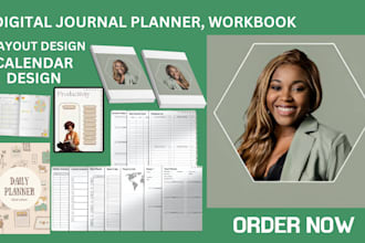 design digital journal planner, ebook layout design, notebook calendar workbook