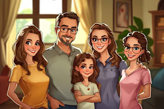 made an amazing cartoon caricature family portrait