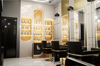 elevate 3d interior luxury salon design,styling chairs,mirrors visualize,3ds max