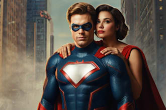 draw superhero couple portrait art