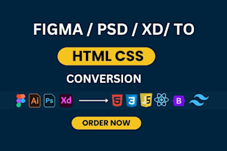 convert PSD, figma, xd, PDF, or ai design to responsive HTML