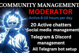 telegram discord crypto moderator tiktok 15 chatters skool fb community manager