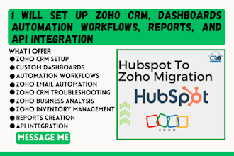 set up zoho CRM, custom dashboards, custom reports, field, automation workflows