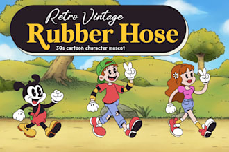 create retro cartoon illustrations in rubber hose style