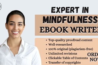 write 30k words in depth ebook on yoga, mindfulness meditation and exercise