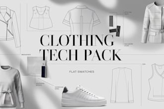 do trend tshirt clothing tech pack and flat sketches for fashion design