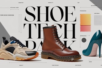 design a custom shoe tech pack, flat sketches nick shoe and specifications